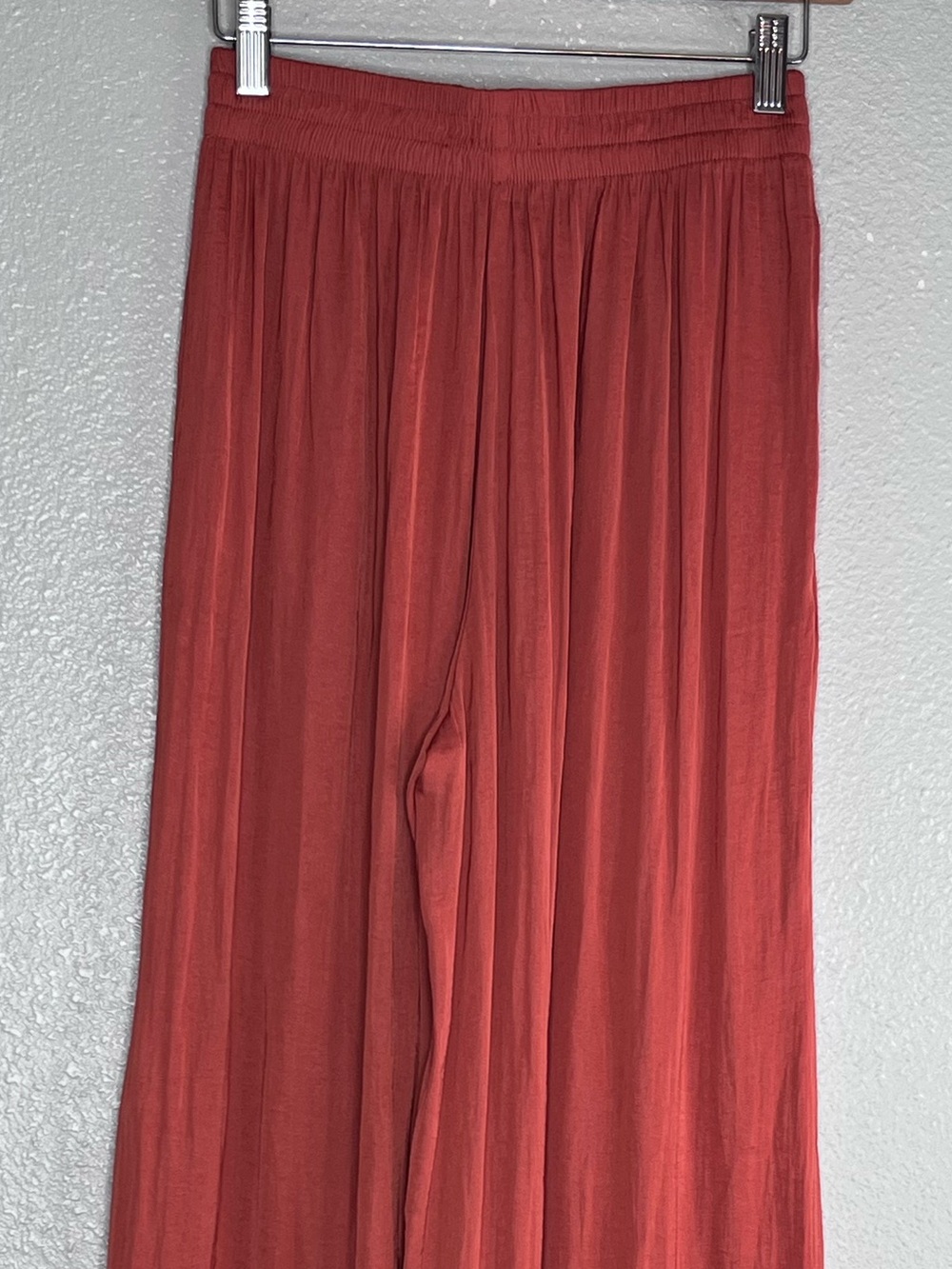 Zara Sz XS Rust Boho Pleated Satin Wide-Leg Pants - Picture 6 of 16